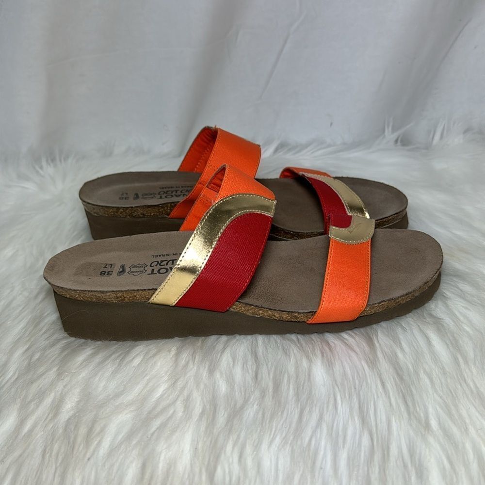 Naot Frankie Red/Orange/Gold Wedge Slide Sandals Sz 38/US 7 - Picture 4 of 6